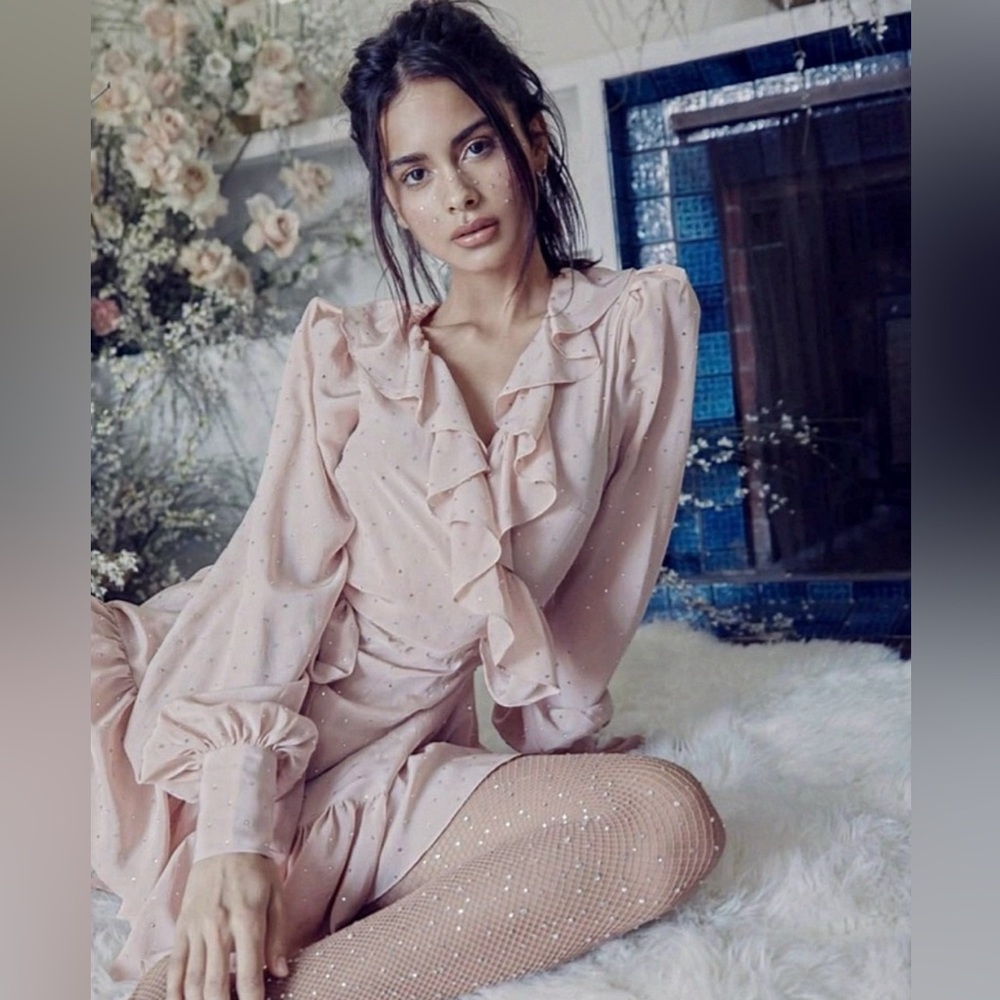 Selkie The Wrap Dress Pink in Sparkle Latte - Picture 3 of 10